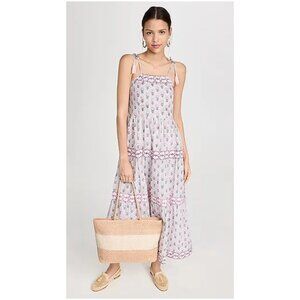 MAREA Veranda Maxi Dress Pink Floral Print Tiered Cotton Sundress NWT Size Small